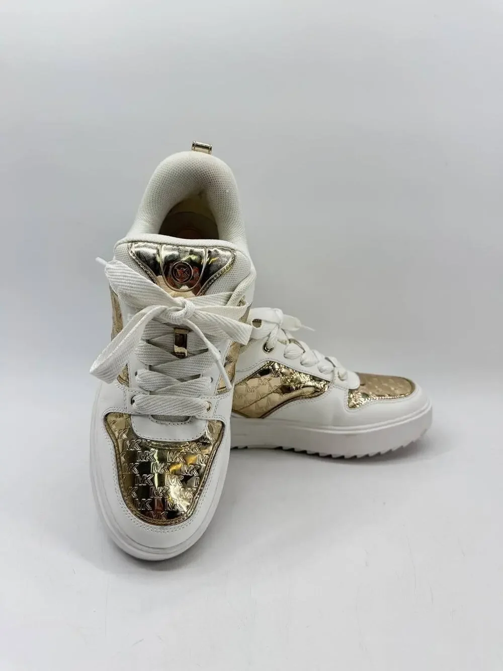 Michael Kors Sneakers White Gold Logo Lace Up Women's Size 11M Leather